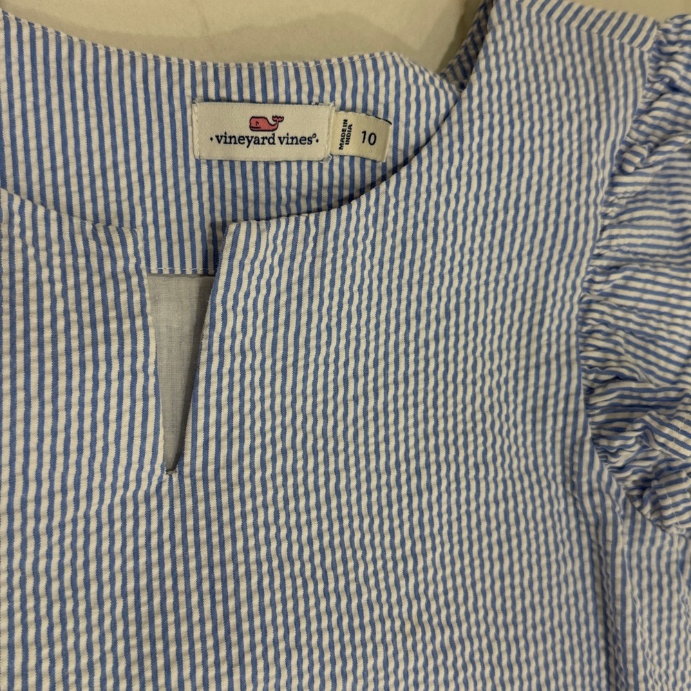 Girls' Light Vineyard Vines Blue Seersucker Ruffle Sleeve Dress - Picture 2 of 2